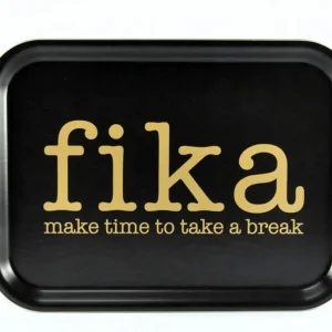 Bricka 27×20 cm, Make time FIKA, svart/guldtext